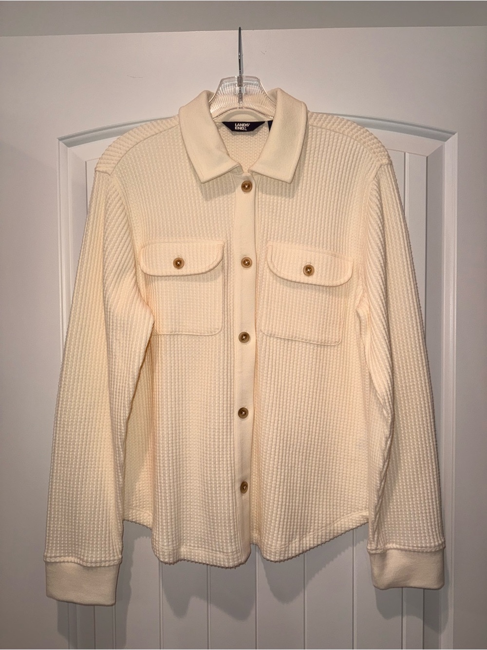 Lands' End Cream Waffle-Knit Utility Jacket